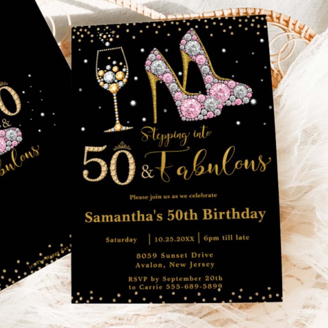 Invitation Cinquante et fabuleux talons hauts Bubbly 50e anni (Créateur téléchargé)