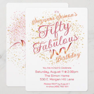 Invitation Cinquante et Fantastique Rose et Or Paillettes 