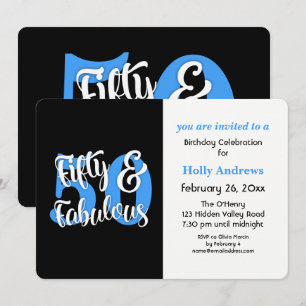 Invitation Cinquante et fête d'anniversaire bleue fabuleuse