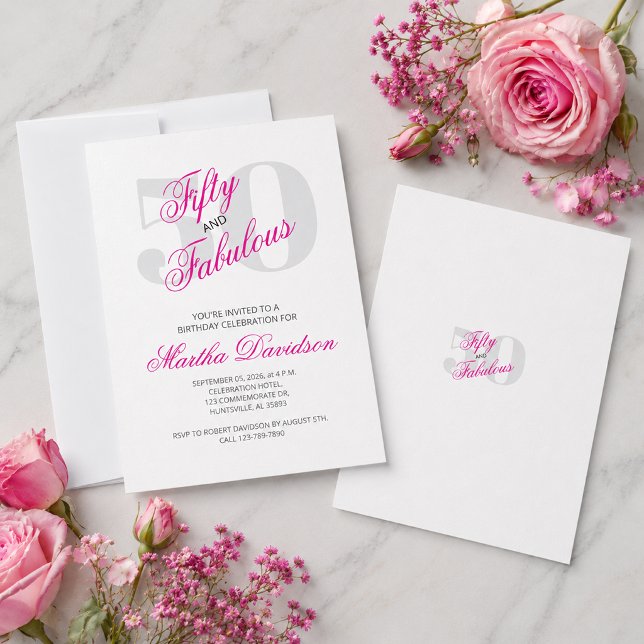Invitation Cinquante & Fabuleuse Célébration Rose Glamour (Fifty & Fabulous Pink Glam Celebration Invitation)