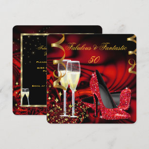 Invitation Cinquante Fabuleux Anniversaire Abstrait Or Rouge 