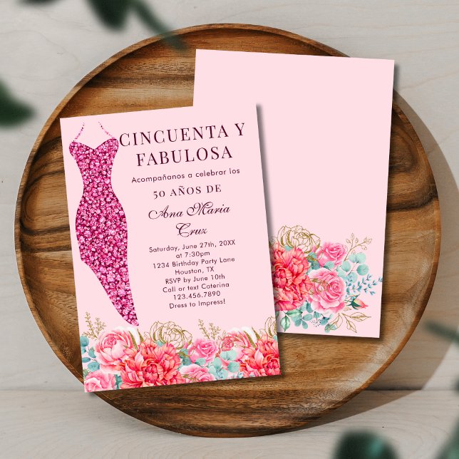 Invitation Cinquante & Fabuleux Fleurs Roses Espagnoles 50ème (Créateur téléchargé)