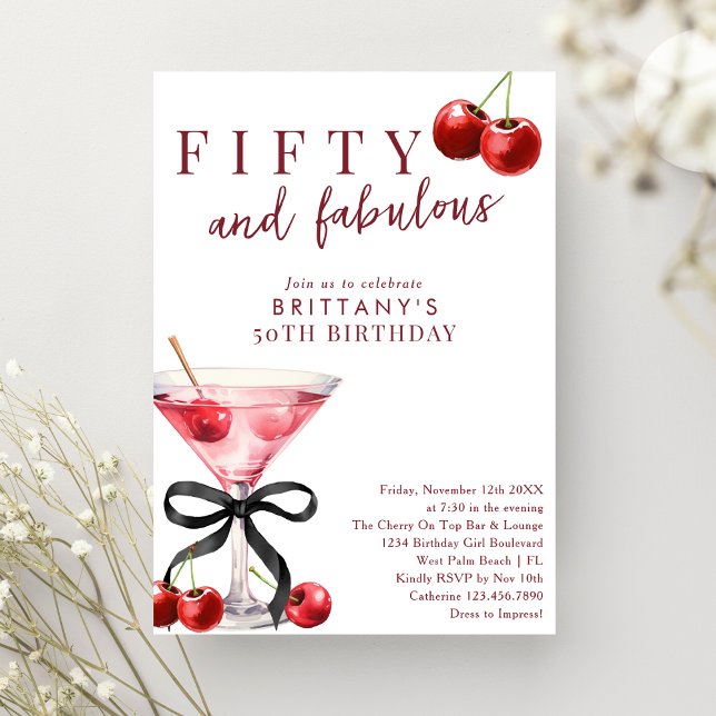 Invitation Cinquante & Fabuleux Martini Cerise Rouge 50e Anni (Créateur téléchargé)