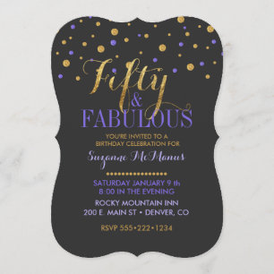 Invitation Cinquante & Fabuleux Points de Confettis Or et Vio