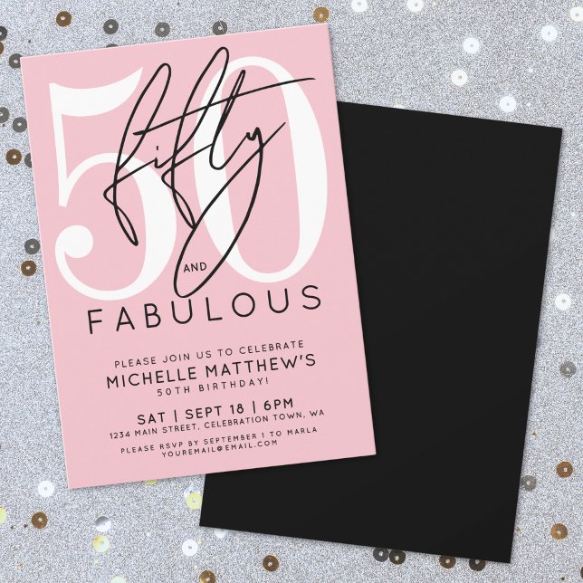 Invitation Cinquante Fabuleux Rose 50e Anniversaire (Fifty Fabulous Pink 50th Birthday Invitation)