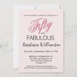 Invitation Cinquante & Fabuleux Rose Pâle Fête d'anniversaire