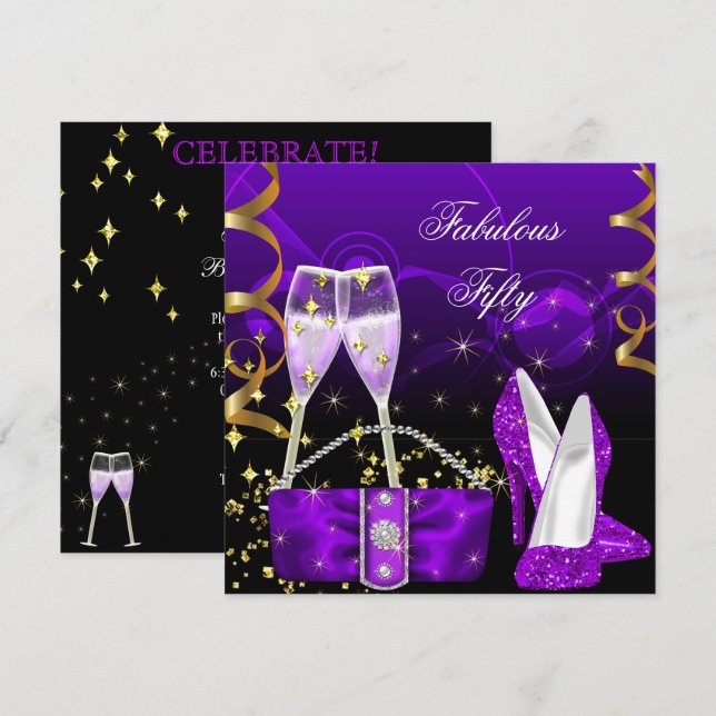 Invitation Cinquante Fabuleux Talons Hauts Pailletés Violets  (Devant / Derrière)