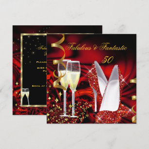 Invitation Cinquante Fantastique Anniversaire Abstrait Rouge 
