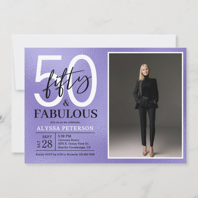 Invitation Cinquante & Fantastique Écriture Violette 50e Anni (Devant)