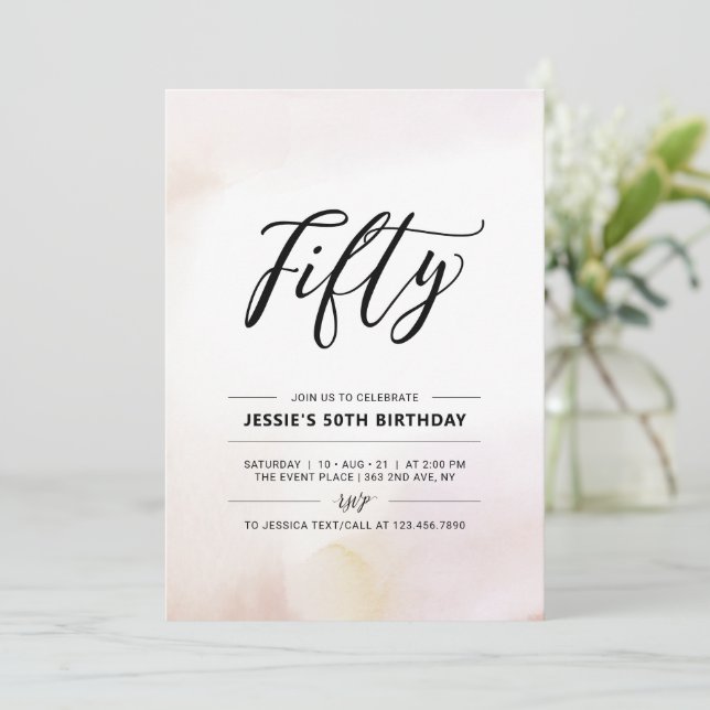 Invitation Cinquante | Fête d'anniversaire minimal 50 ans aqu (Debout devant)