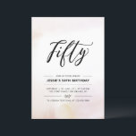 Invitation Cinquante | Fête d'anniversaire minimal 50 ans aqu<br><div class="desc">Célébrez votre jour spécial avec cette invitation simple et minimaliste pour une fête d'anniversaire de 50 ans. Ce design présente une écriture stylée « Cinquante » avec un fond lavis aquarelle neutre et doux. Plus d'invitations d'anniversaire adultes et de fournitures de fête sont disponibles dans ma boutique BaraBomDesign.</div>