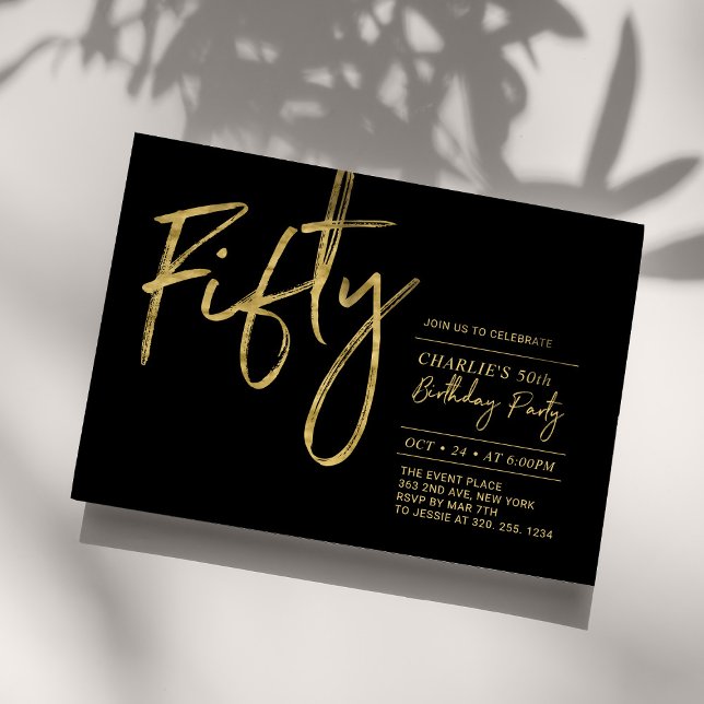 Invitation Cinquante | Fête d'anniversaire moderne 50 ans noi (Créateur téléchargé)