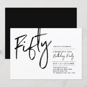 Invitation Cinquante Fête d'anniversaire moderne noir et bl