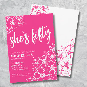 Invitation Cinquante Fête d'anniversaire rose vif pour 50 ans