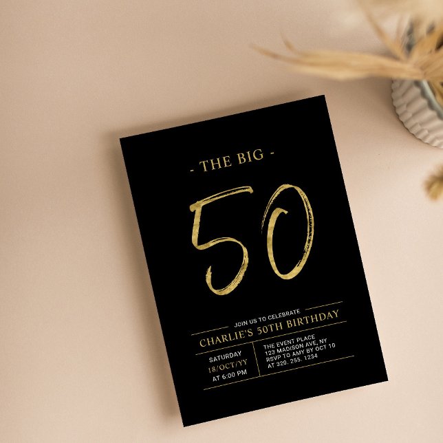 Invitation Cinquante | Gold & Black 50th Birthday Party (Créateur téléchargé)