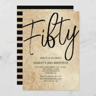 Invitation Cinquante Gold & Black 50th Birthday Party Invitat