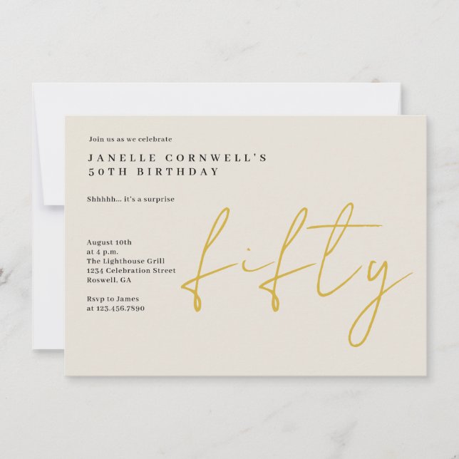 Invitation Cinquante | Gold Modern 50th Birthday Party Invita (Devant)