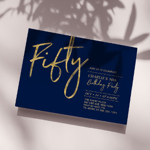 Invitation Cinquante   Marine & Gold Modern 50th Birthday Par