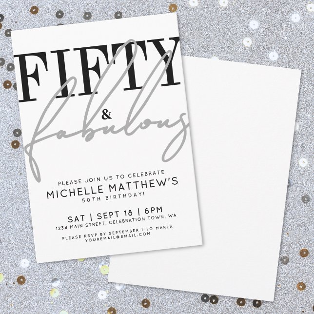Invitation Cinquante merveilleuses idées pour une fête d'anni (Fifty Fabulous Modern 50th Birthday Party Invitation)