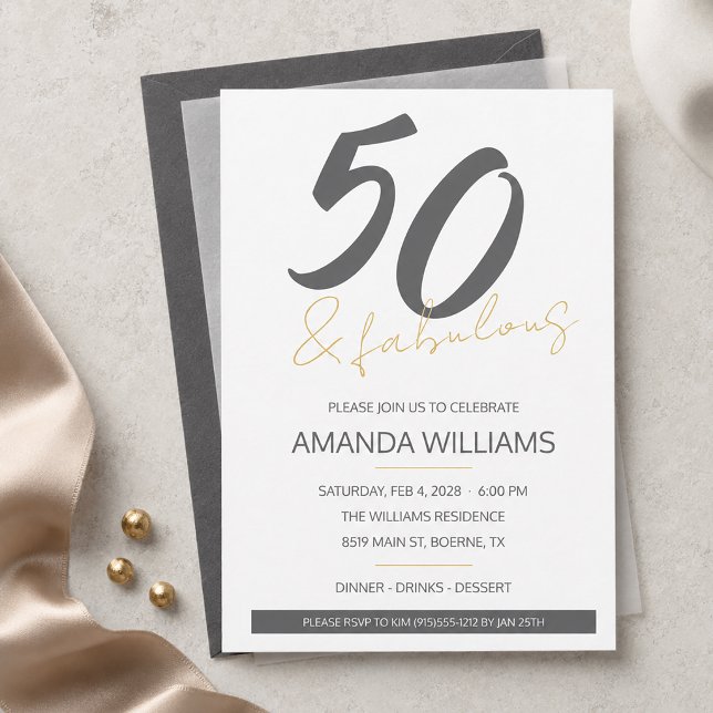 Invitation Cinquante Moderne et Fabuleux 50e Anniversaire (Elegant Modern 50 and Fabulous Birthday Invitation)
