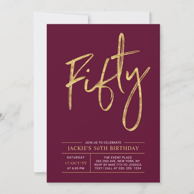 Invitation Cinquante | Moderne fête d'anniversaire 50 ans or  (Devant)