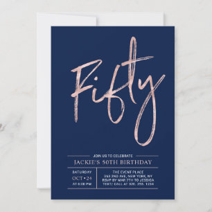 Invitation Cinquante   Moderne Rose Gold Pinceau 50e Fête d'a