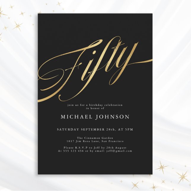 Invitation Cinquante Noir et Or Moderne 50e Anniversaire (Mockup View)