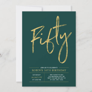 Invitation Cinquante   Or et Vert Fête Moderne de 50 ans