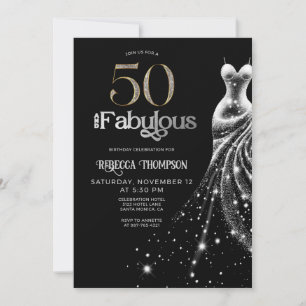 Invitation Cinquante Robe Argentée Fabuleuse Noir 50e Anniver