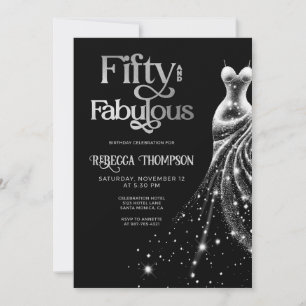 Invitation Cinquante Robe Argentée Fabuleuse Noir 50e Anniver