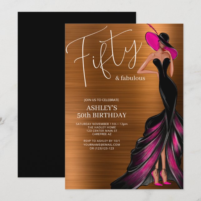 Invitation Cinquante Robe Élégante Fabuleuse 50e Anniversaire (Devant / Derrière)