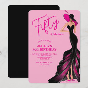 Invitation Cinquante Robe Fabuleuse Rose 50e Anniversaire