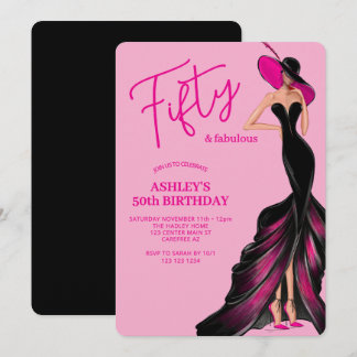 Invitation Cinquante Robe Fabuleuse Rose 50e Anniversaire