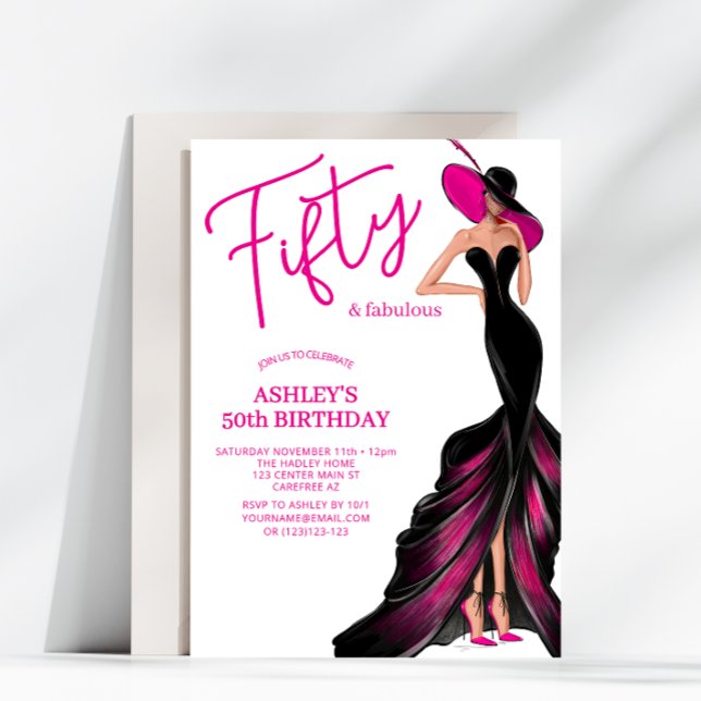 Invitation Cinquante Robe Rose Fabuleuse 50e Anniversaire (Créateur téléchargé)