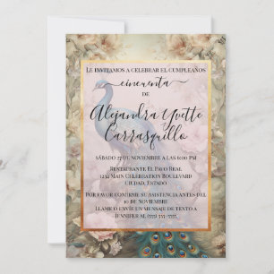 Invitation Cinquantenaire Fantaisie Paon Vintage Espagnol