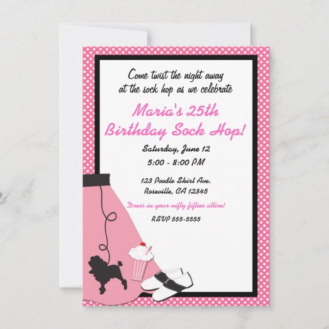 Invitation Cinquante's Cinquante Sock Hop Pink Poodle Party (Devant)