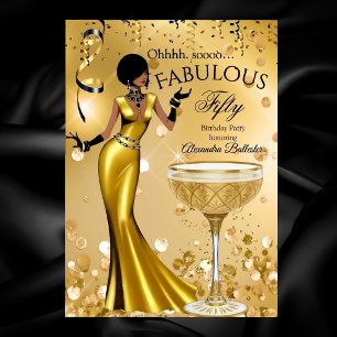 Invitation Cinquantième Anniversaire Champagne Noir Or Fabule