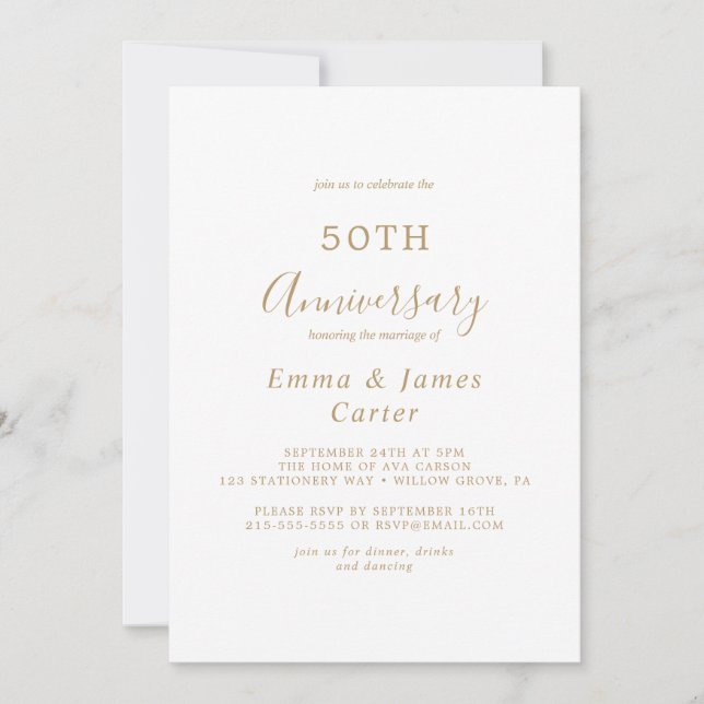 Invitation Cinquantième anniversaire de mariage - Calligraphi (Devant)
