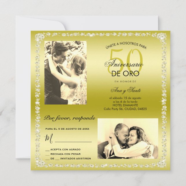 Invitation Cinquantième anniversaire de mariage doré double p (Devant)