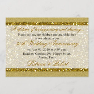 Invitation Cinquantième Anniversaire de Mariage Doré Pailleté