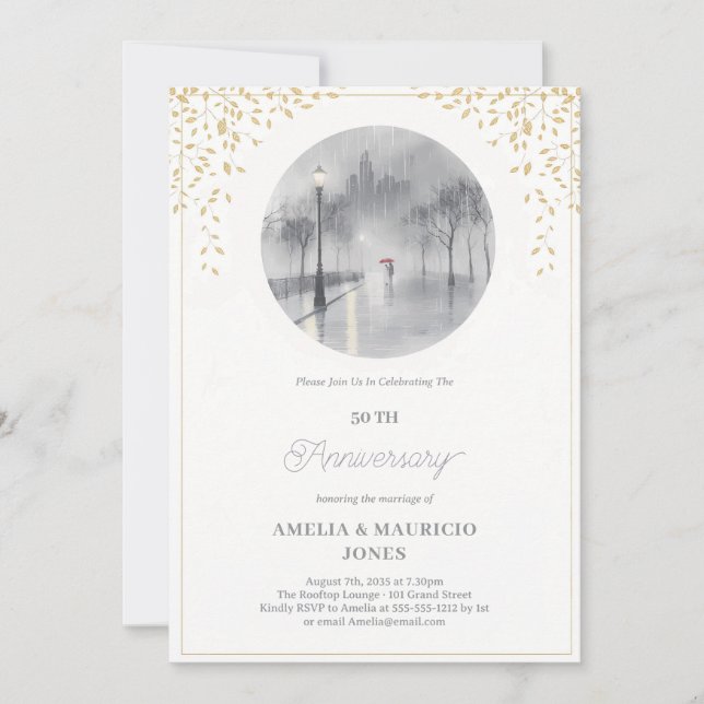 Invitation Cinquantième Anniversaire de Mariage Élégant (Devant)