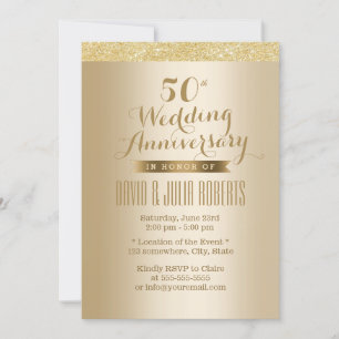 Invitation Cinquantième Anniversaire de Mariage Élégant Doré