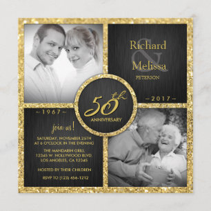 Invitation Cinquantième anniversaire de mariage élégant noir 