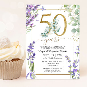 Invitation Cinquantième anniversaire de mariage fleurs lavand
