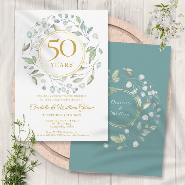Invitation Cinquantième anniversaire de mariage laurier doré (Créateur téléchargé)