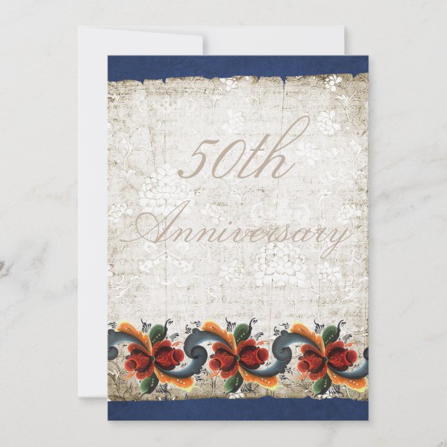Invitation Cinquantième anniversaire de mariage Rosemaling pe (Devant)