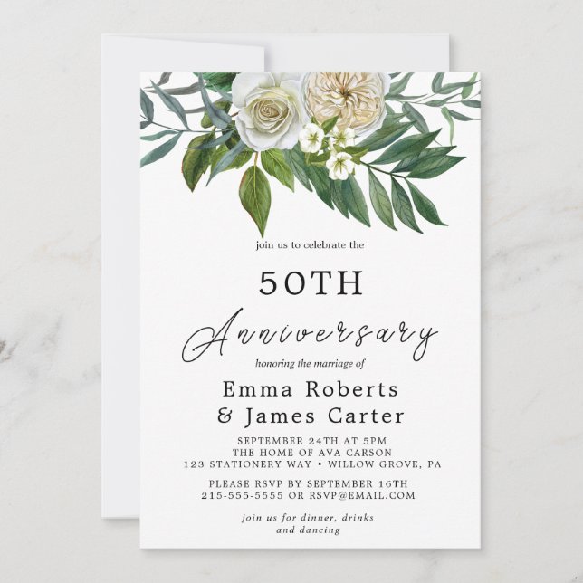 Invitation Cinquantième anniversaire de mariage - verdure d'a (Devant)