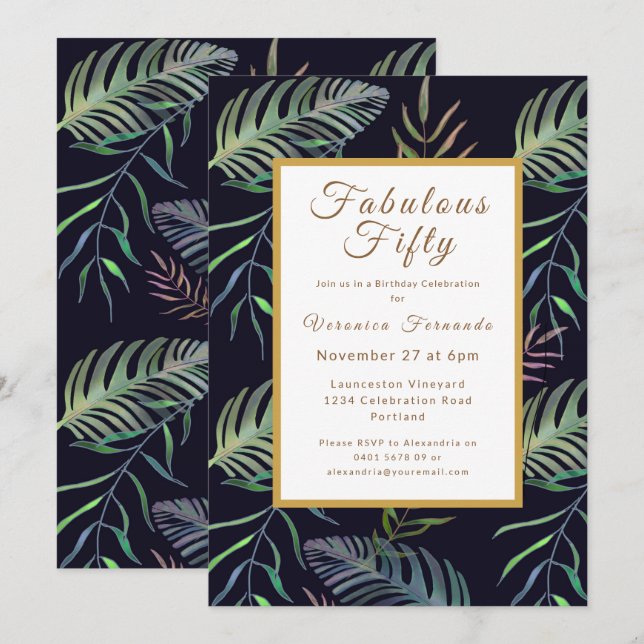 Invitation Cinquantième anniversaire d'or vert tropical (Devant / Derrière)