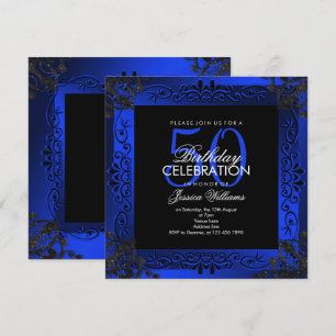 Invitation Cinquantième anniversaire encadré décoratif bleu