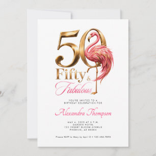 Invitation Cinquantième anniversaire fabuleux de flamant rose